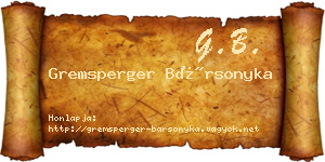 Gremsperger Bársonyka névjegykártya